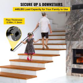 Pipe Stair Handrail, 5FT Staircase Handrail, 440LBS Load Capacity Carbon Steel Pipe Handrail, Industrial Pipe Handrail with Wall Mount Support